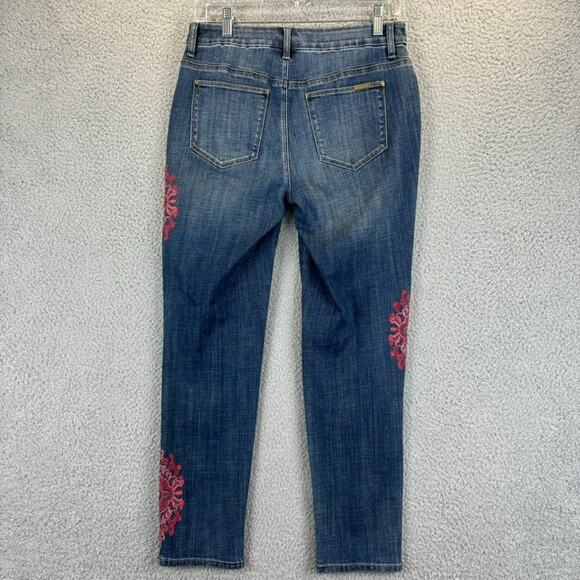 Chicos So Slimming Jeans XS Medallion Embroidered Girlfriend Ankle Pink Red 00R - Picture 5 of 12